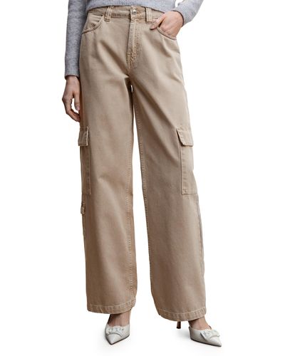 Mango Relaxed Straight Leg Cargo Jeans - Natural