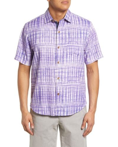 Tommy Bahama Daybreak Batik Short Sleeve Silk Button-up Shirt - Purple