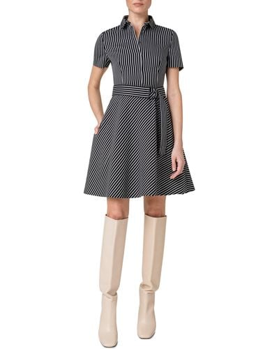 Akris Punto Stripe Stretch Cotton Blend A-line Dress - Black