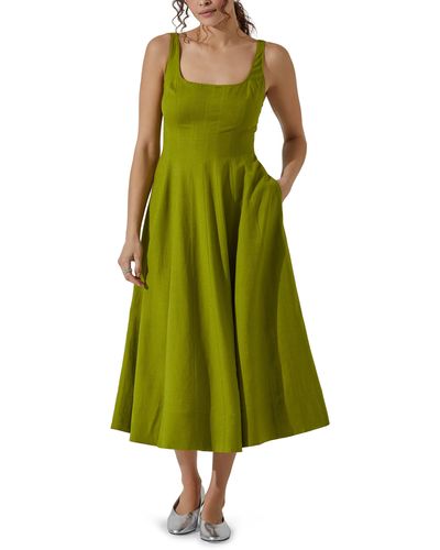 Astr Square Neck Midi Dress - Green