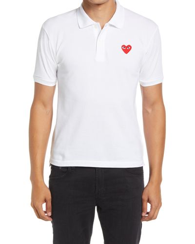 COMME DES GARÇONS PLAY Heart Logo Slim Fit Polo - White
