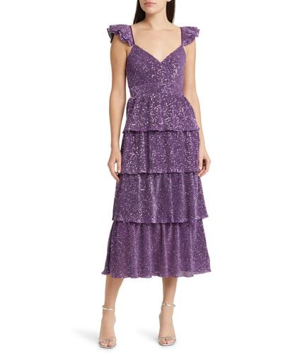 Saylor Karmen Sequin Midi Dress - Purple