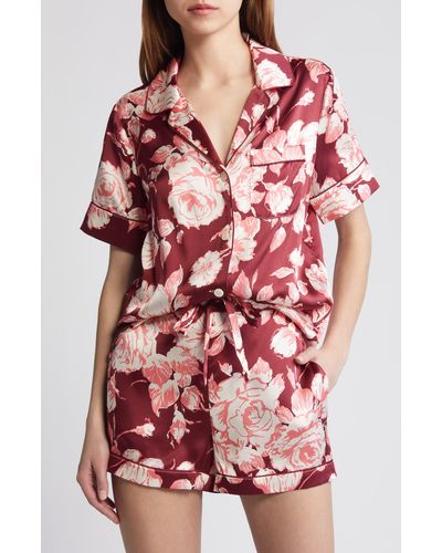 Liberty Classic Floral Silk Satin Short Pajamas - Red