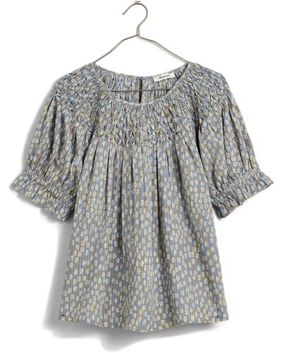 Madewell Daisy Blooms Shirred Puff Sleeve Top - Gray