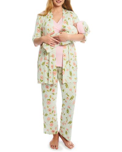 Everly Grey Analise During & After 5-piece Maternity/nursing Sleep Set - Natural