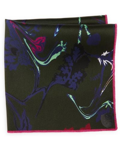 CLIFTON WILSON Floral Silk Pocket Square - Black