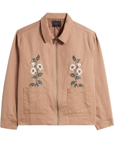 PacSun Floral Embroidered Cotton Jacket - Natural