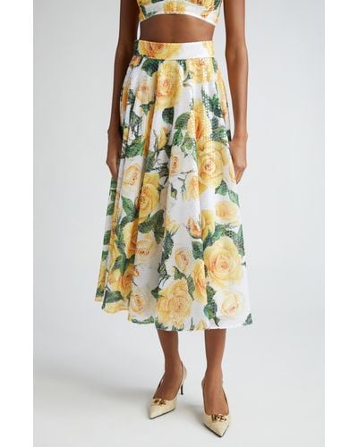 Dolce & Gabbana Rose Print Sequin A-line Skirt - Yellow