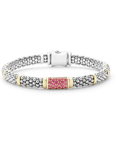 Lagos Pink Sapphire Caviar Bead Bracelet - White