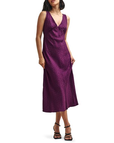 Nobody's Child Helena Dot Print V-neck Satin Midi Dress - Purple