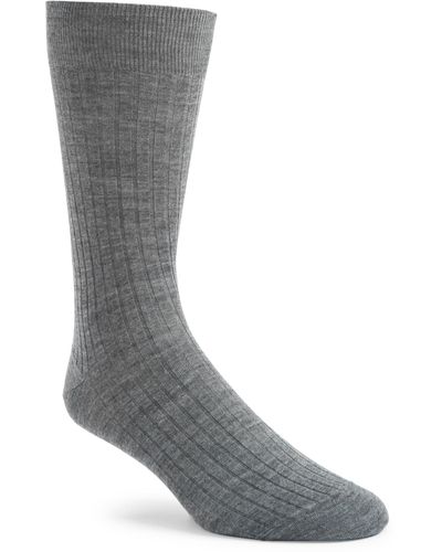 Canali Wool Blend Rib Dress Socks - Gray