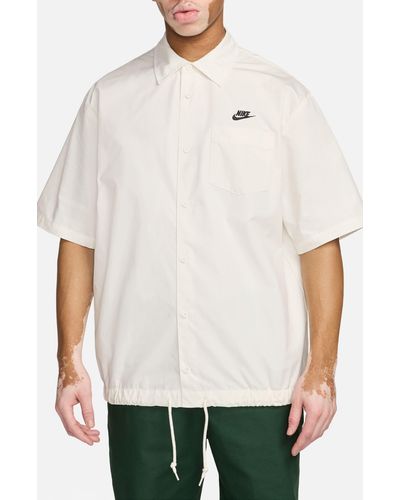 Nike Club Venice Short Sleeve Drawstring Hem Cotton Button-up Shirt - White
