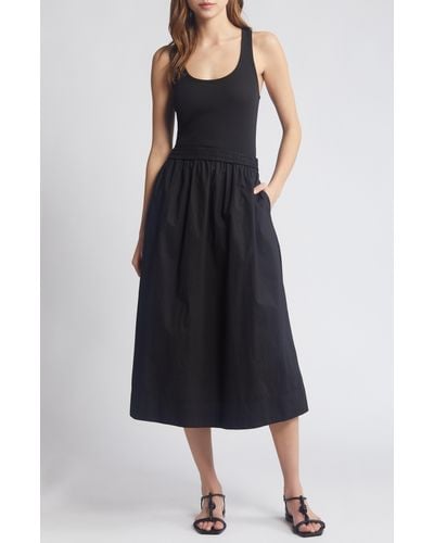 Nation Ltd Sadelle Stretch Cotton Midi Dress - Black