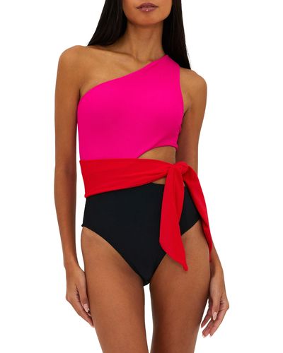 Beach Riot Carlie Cutout One-shoulder Tie Waist One-piece Swimsuit - Red