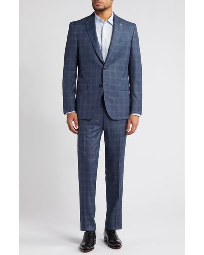 Ted Baker Jay Slim Fit Plaid Wool Suit - Blue