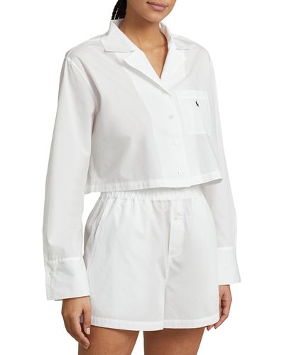 Polo Ralph Lauren Crop Cotton Poplin Short Pajamas - White