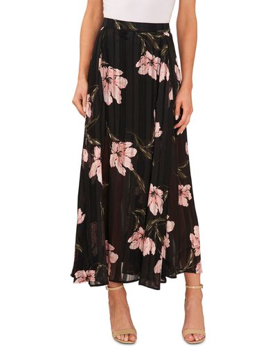 Cece Floral Pleated Midi Skirt - Black