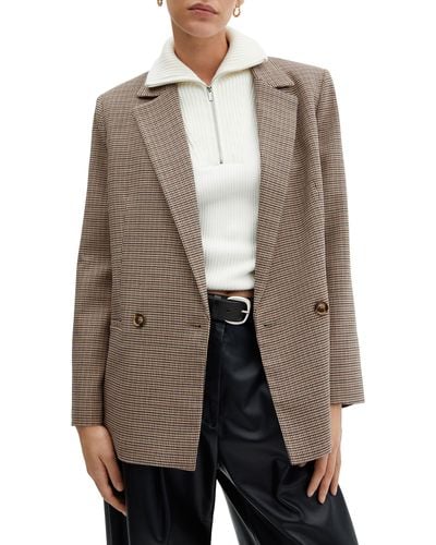 Mango Houndstooth Double Breasted Blazer - Brown