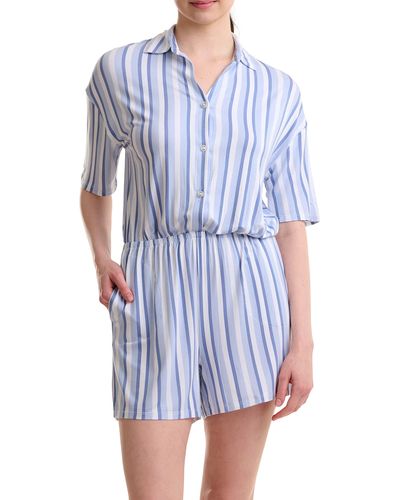 Splendid Stripe Collared Pajama Romper - Blue