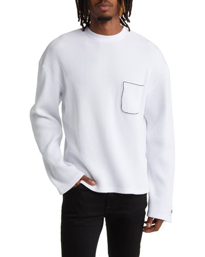 KROST Thermal Knit Long Sleeve Cotton Pocket T-shirt - White