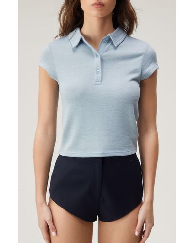 Nasty Gal Fitted Crop Polo - Blue