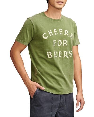 Lucky Brand Cheers For Beers Embroidered Cotton T-shirt - Green