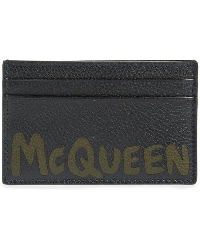 Alexander McQueen Graffiti Logo Leather Card Holder - Gray