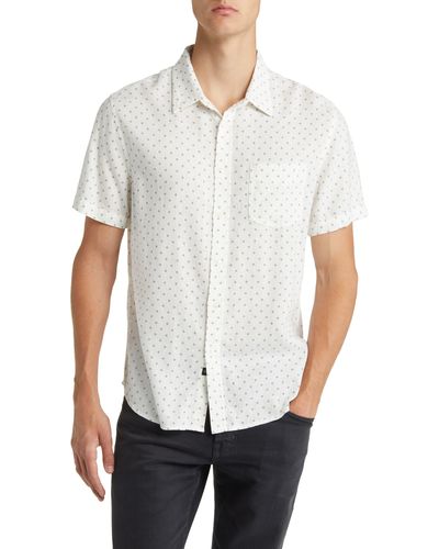 Rails Carson Diamond Print Short Sleeve Linen Blend Button-up Shirt - White