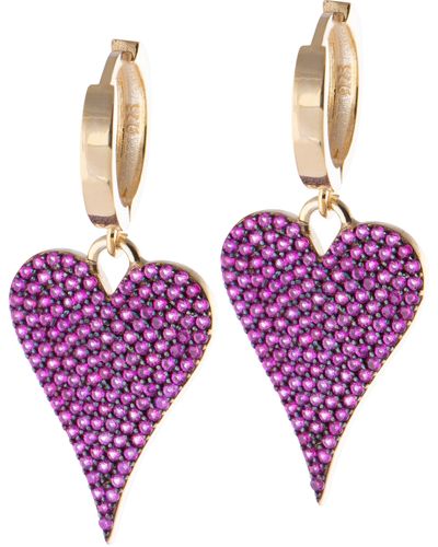 SHYMI Pavé Heart Drop huggie Hoop Earrings - Purple