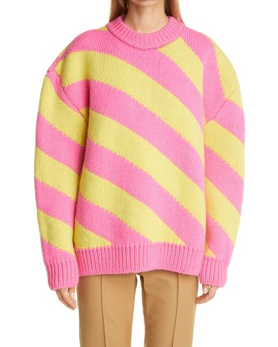 MERYLL ROGGE Diagonal Stripe Double Face Wool Sweater - Pink