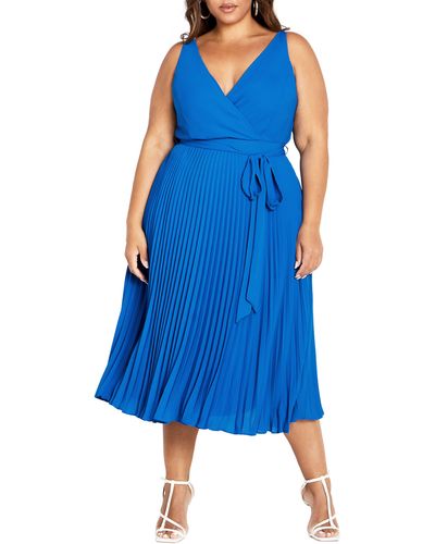 City Chic Lilly Pleat A-line Dress - Blue