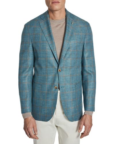 Jack Victor Hampton Windowpane Check Wool & Linen Blend Sport Coat - Blue