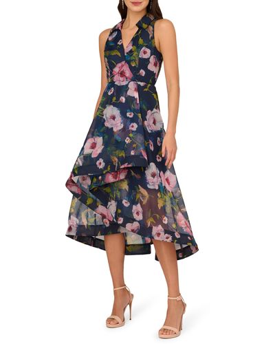 Adrianna Papell Floral Print Organza High-low Dress - Blue