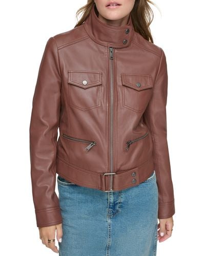 Andrew Marc Leather Moto Jacket - Red