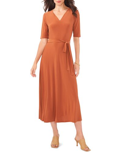 Chaus Tie Belt Midi Dress - Orange