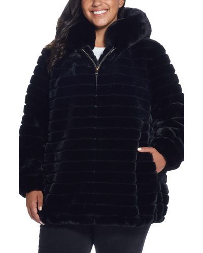 Gallery Hooded Faux Fur Jacket In Black At Nordstrom Rack - Blue