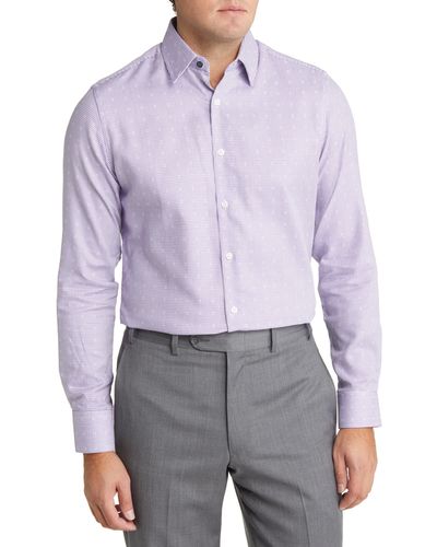 Duchamp Tailored Fit Basket Weave Dress Shirt - Purple