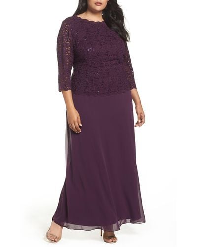 Alex Evenings Embellished Lace & Chiffon Gown - Purple