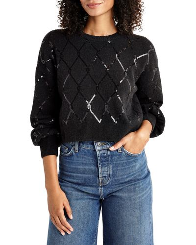 Splendid Waverly Sequin Diamond Patterned Sweater - Black