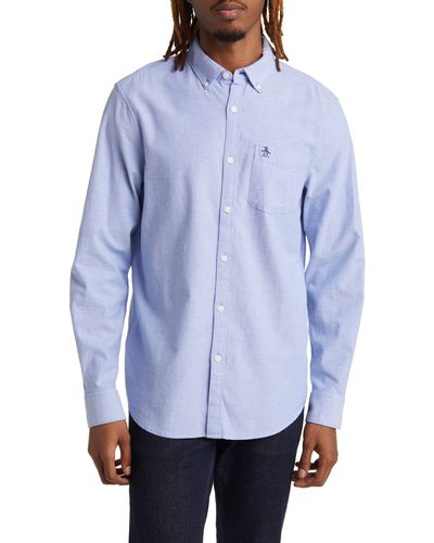 Original Penguin Solid Stretch Button-down Oxford Shirt - Blue