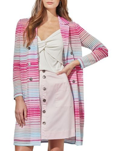 Ming Wang Sheer Stripe Longline Jacket - Pink