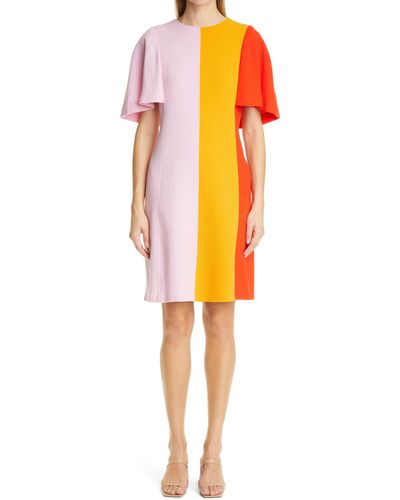 Lela Rose Colorblock Flutter Sleeve Crepe Shift Dress - Orange