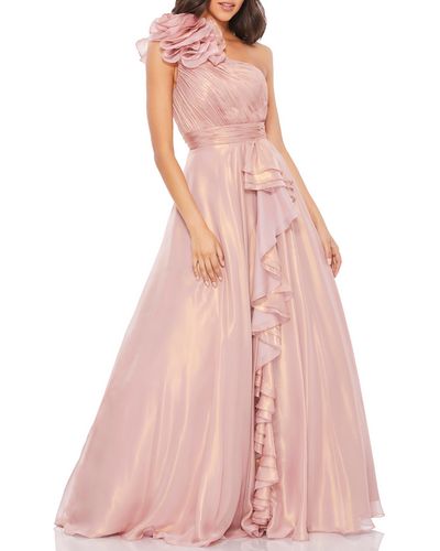 Mac Duggal One-shoulder Rosette Iridescent Ballgown - Pink