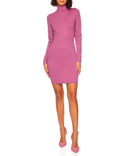 Susana Monaco Mock Neck Long Sleeve Body-con Minidress - Pink