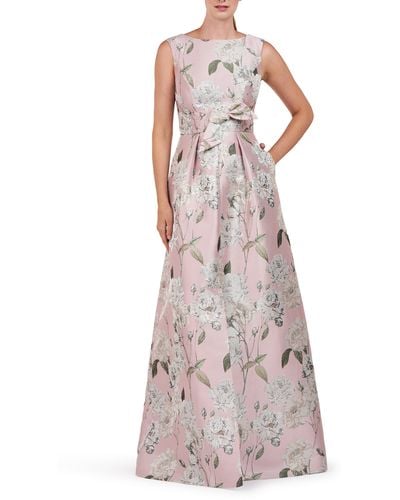 Kay Unger Liliana Metallic Floral Sleeveless Gown - Multicolor