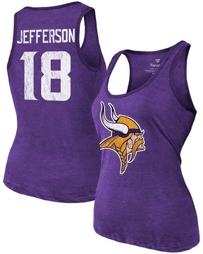 Majestic Threads Justin Jefferson Heathered Minnesota Vikings Name & Number Tri-blend Tank Top At Nordstrom - Purple