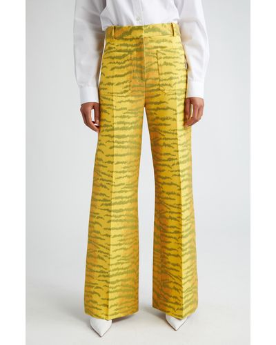 Victoria Beckham Alina Tiger Stripe Wool Blend Wide Leg Pants - Yellow