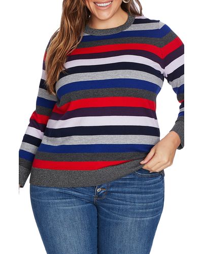 Court & Rowe Metallic Detail Stripe Cotton & Wool Blend Turtleneck Sweater - Blue