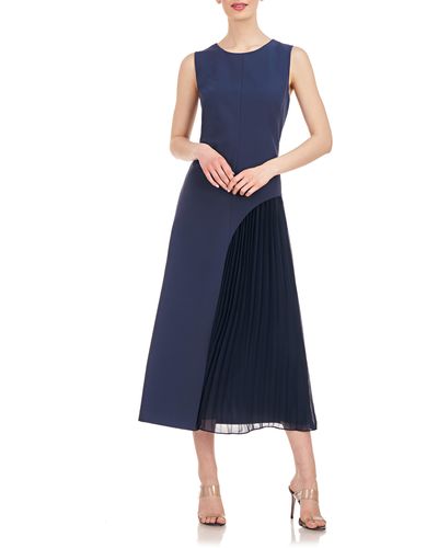 Kay Unger Danette Pleat Detail A-line Dress - Blue