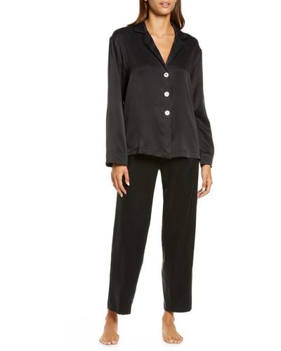 Lunya Long Sleeve Washable Silk Pajamas - Black